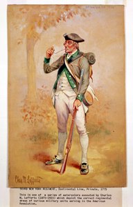 Uniform eines Soldaten der Kontinentalarmee im 3. New Yorker Regiment im Jahr 1775, ca. 1920 von Charles MacKubin Lefferts